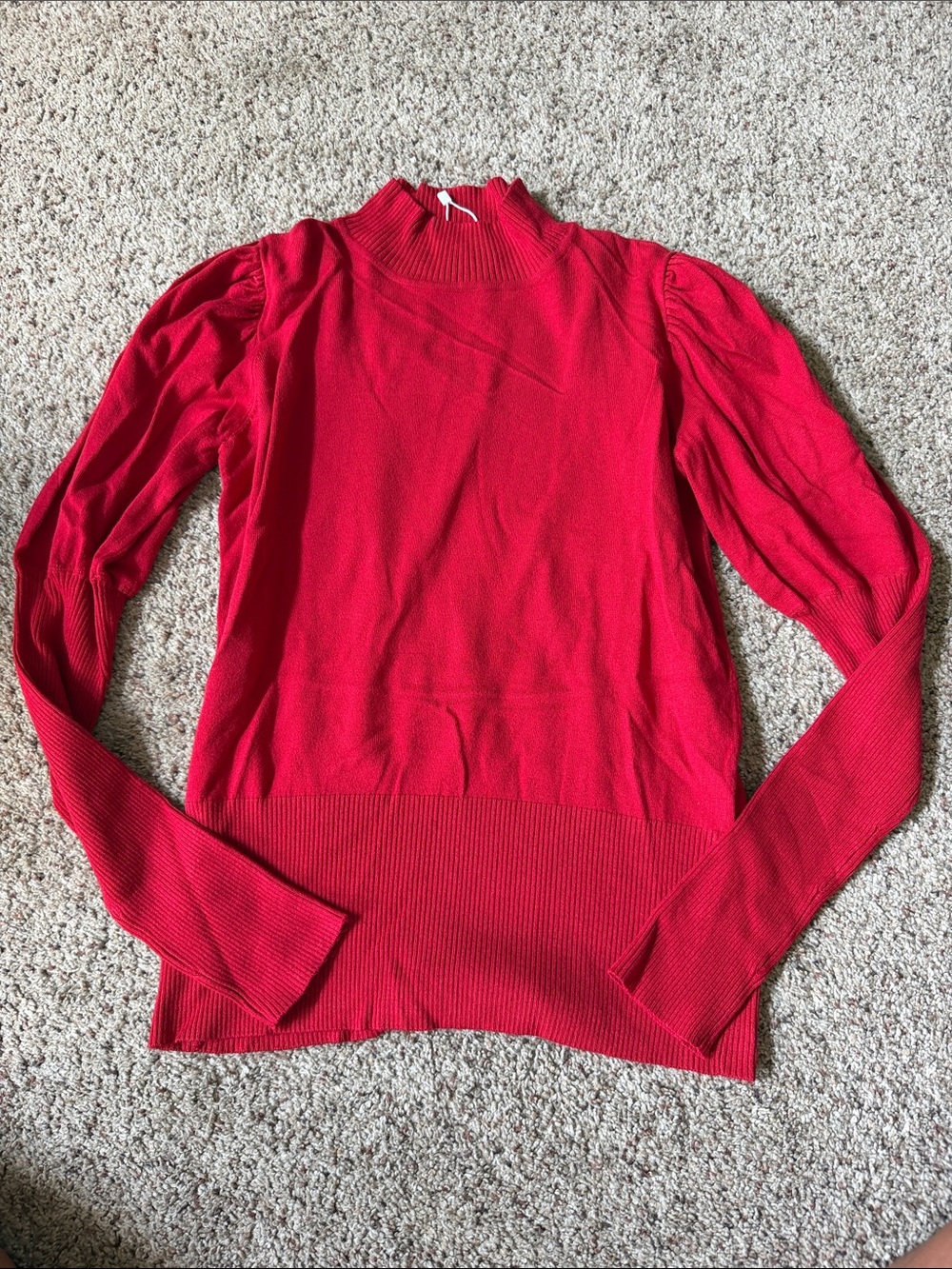 Castro Red Puff Sleeve Turtleneck Sweater